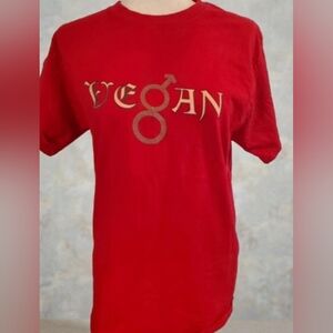 Red women t-shirt, 100% cotton , Vegan print, short sleeves , size M